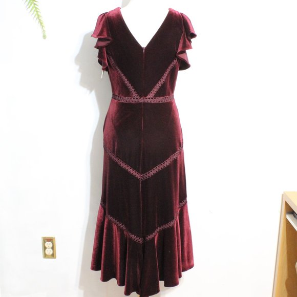 Taylor Burgundy Red Dress Velvet High Low 10 - Picture 9 of 12